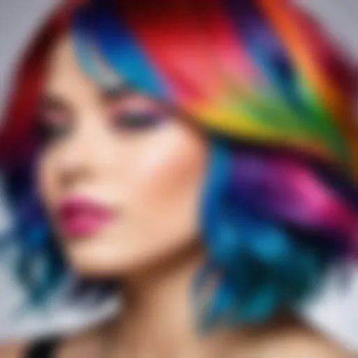 Colorful hair chalk applied on strands of hair