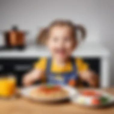 A joyful child enjoying a meal made with 'Vkusno Mama' products.