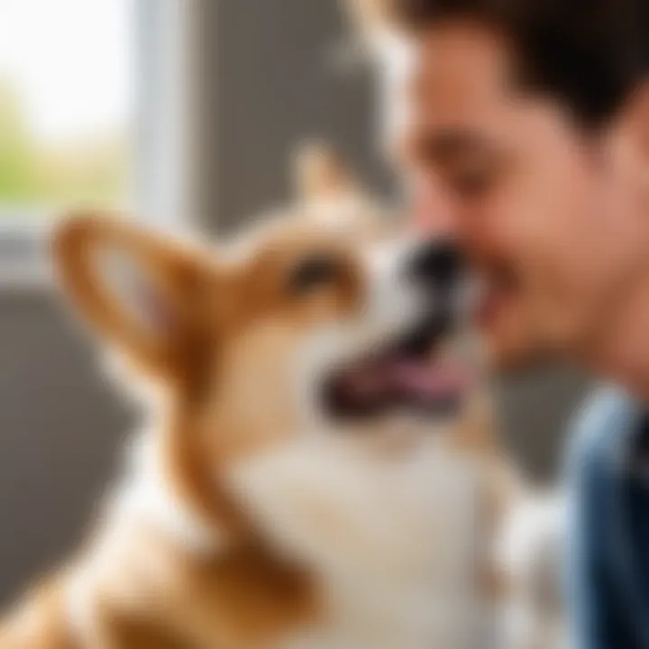 Happy corgi interacting with its owner