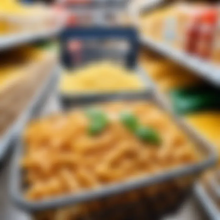 A shopping basket filled with healthy pasta options in a grocery store