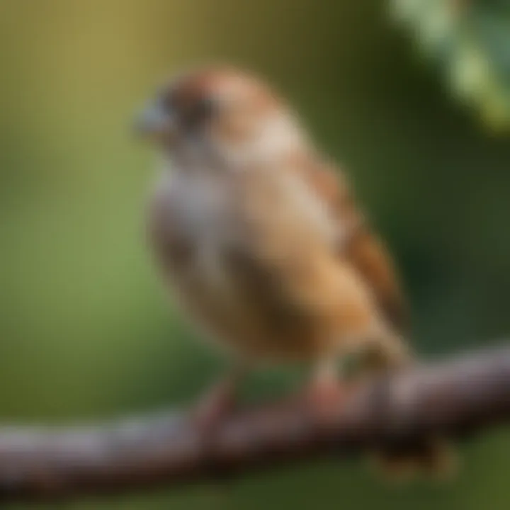 Close-up of a healthy sparrow perched on a branch