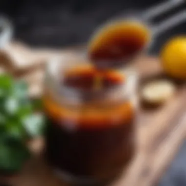 A close-up view of a homemade sauce inspired by Worcestershire sauce.