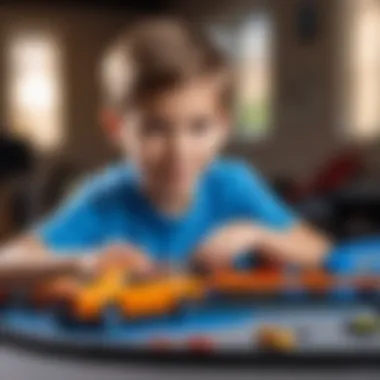 A child focused on assembling a Hot Wheels model