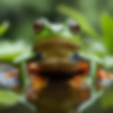 A vibrant green frog catching a fly