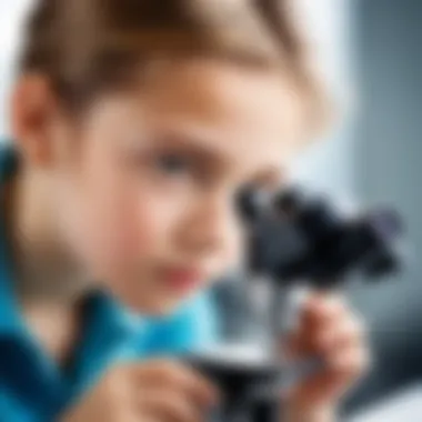 Educational Use of a Microscope A child using a microscope for educational purposes