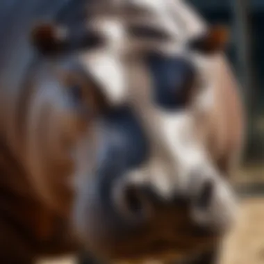 Close-up view of a hippopotamus showcasing its unique features