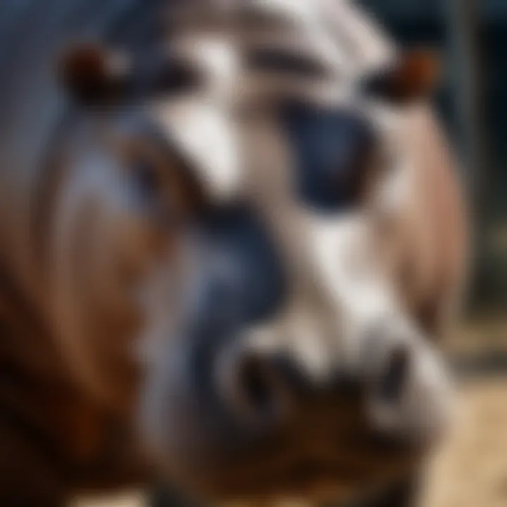 Close-up view of a hippopotamus showcasing its unique features