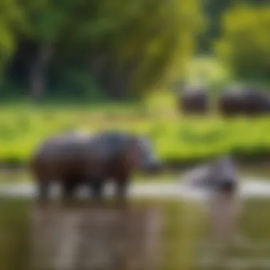 Natural Habitat of Hippopotamuses A picturesque scene depicting the natural habitat of hippopotamuses