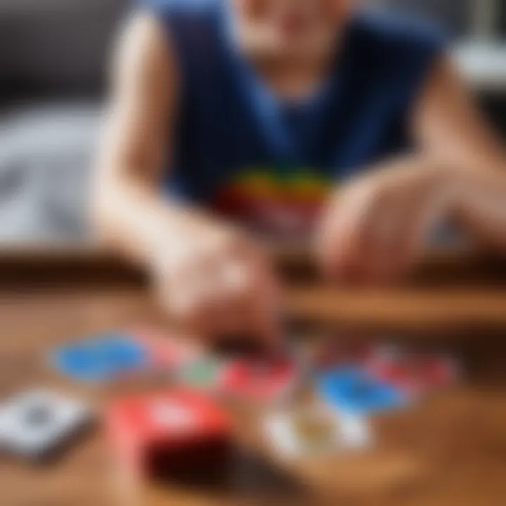 A child playing with Uno cards, demonstrating engagement and fun.