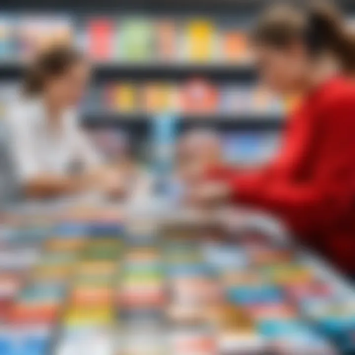 Parents reviewing different Uno card editions at a store.