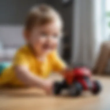 Happy child playing with assembled Screechers toy