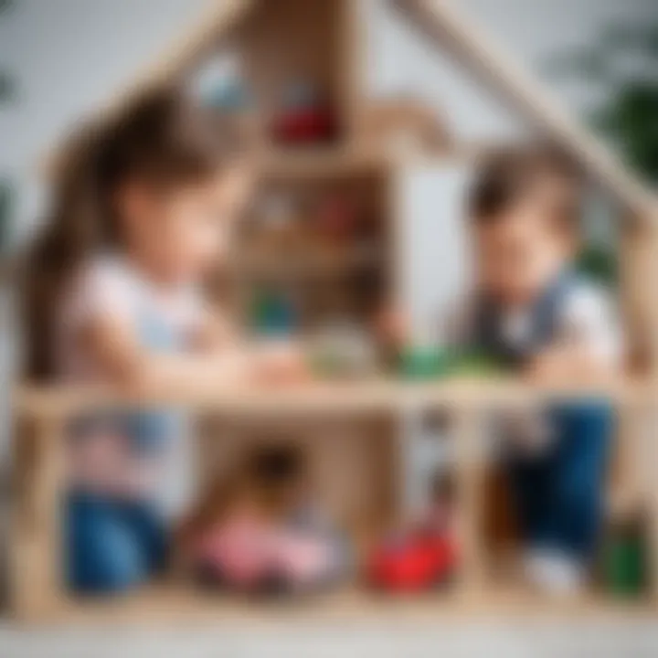 Children playing with a dollhouse, enhancing their creativity