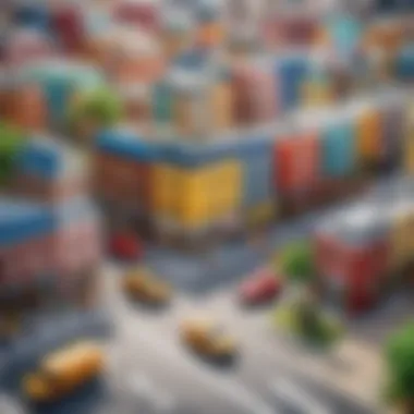 Colorful Miniature Urban Layout Colorful Lego buildings arranged in a miniature urban layout