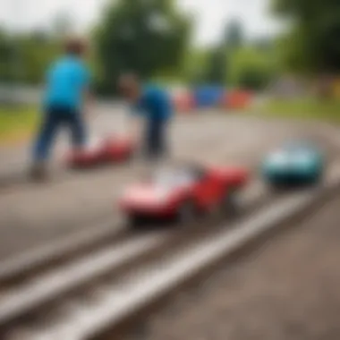 Engaging Playtime on the Track Children playing with cars on a homemade track