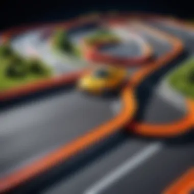 Vibrant Toy Car Track Design Colorful toy car track layout with various twists and turns