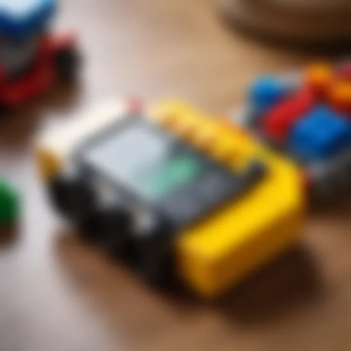 A close-up of the remote control interface designed for the LEGO car