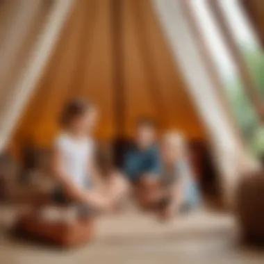 Children enjoying playtime inside a wigwam