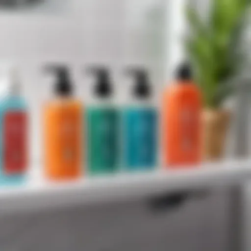 A variety of air fresheners displayed on a bathroom shelf