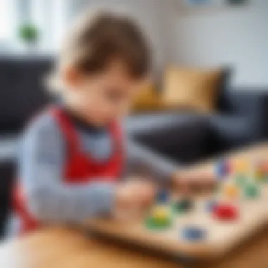 Child interacting with a busy board, focusing on motor skills development