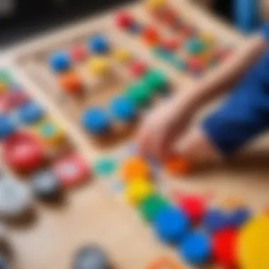 Engaging Activities on a Busy Board Colorful busy board with various engaging activities for toddlers