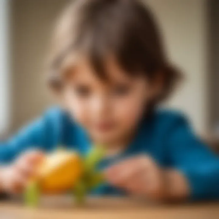 A child engaging in the origami activity with a focused expression