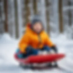 Child sledding in winter with a fitted cover