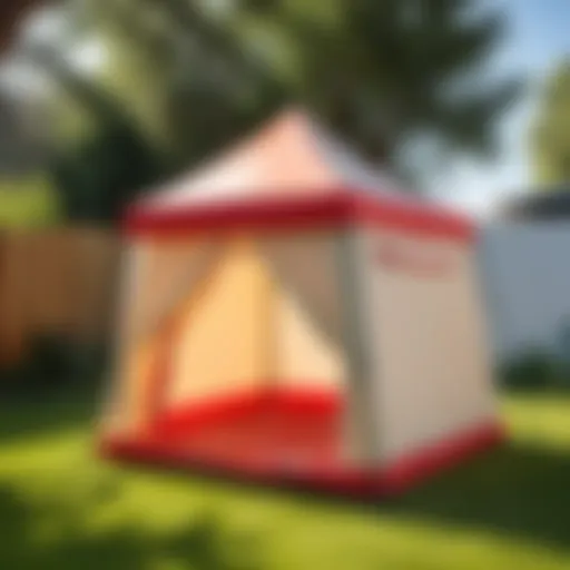 Illustration of a children's tent set up in a backyard