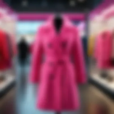 A vibrant pink coat displayed in a virtual environment