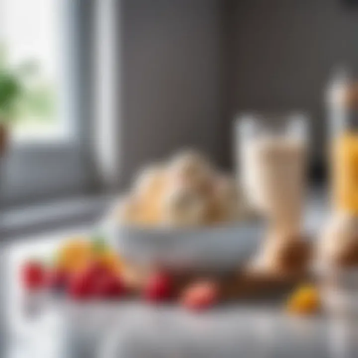 Ingredients for homemade ice cream displayed on a countertop