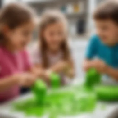 Children enjoying playing with slime