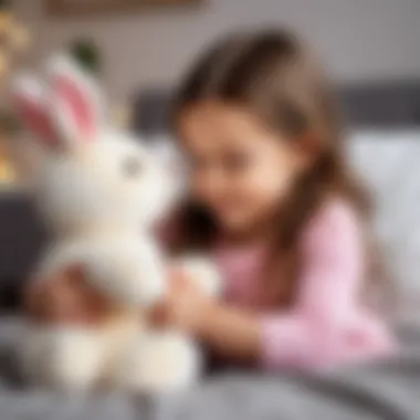 Children bonding with their beloved plush bunny Children playing with a plush bunny, showcasing joy and connection
