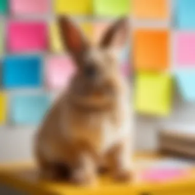 An array of imaginative names for a plush bunny Creative names for a plush bunny written on colorful sticky notes