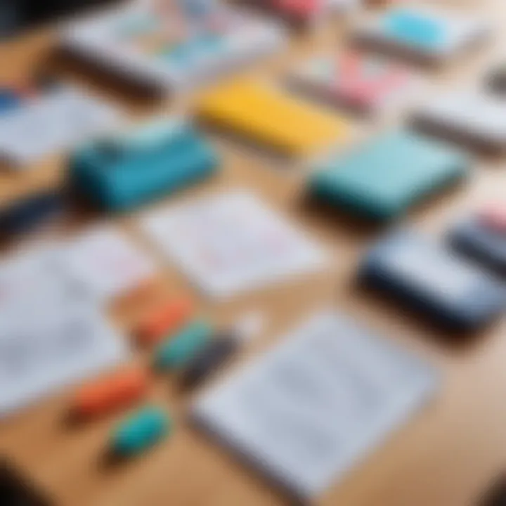 Various types of paper punches displayed on a table