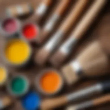 Selection of high-quality paints and brushes suitable for wood.