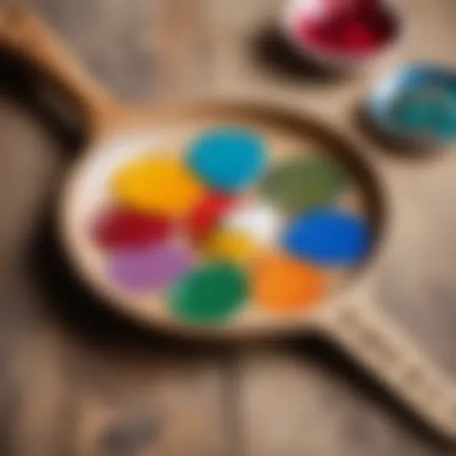 An artist's palette with vibrant colors for painting a wooden sword.