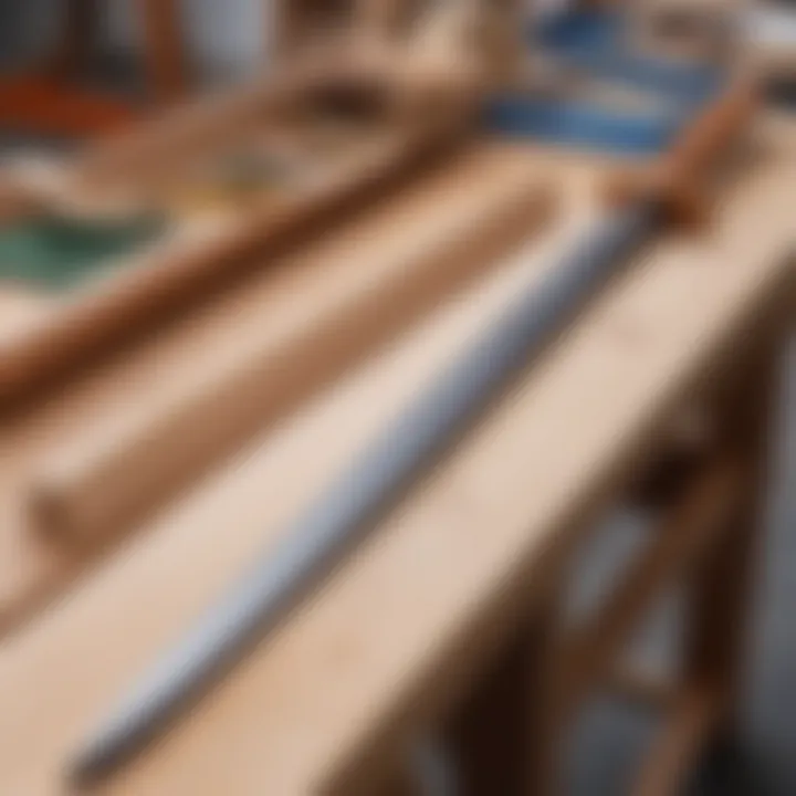 A wooden sword being prepared for painting with a protective coating.