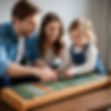 Parent assisting child with xylophone play