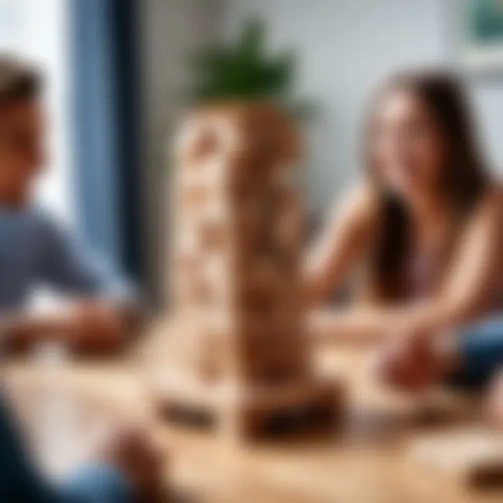 Group of friends enjoying a Jenga game night