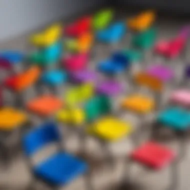 Colorful Setup for Musical Chairs Colorful chairs arranged for a game