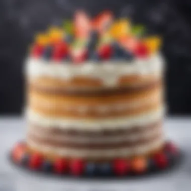 A beautifully decorated multi-layered cake with fun toppings.