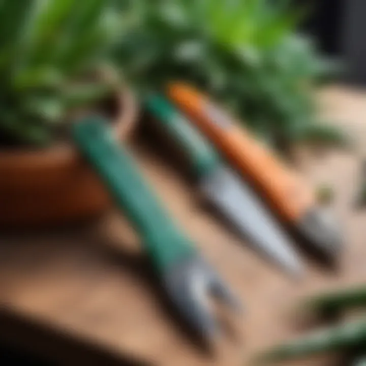 Tools necessary for pruning aloe vera, laid out on a table.