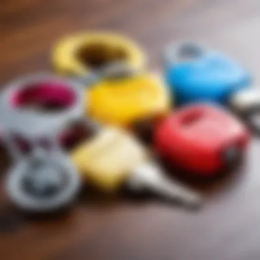 Different types of child safety locks displayed on a table