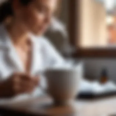 Using Steam to Eliminate Wrinkles A steaming cup of water placed on a table to remove wrinkles from clothing