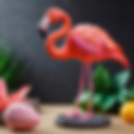 Colorful flamingo sculpture made from modeling clay