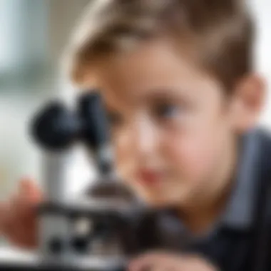 Child using a microscope for the first time