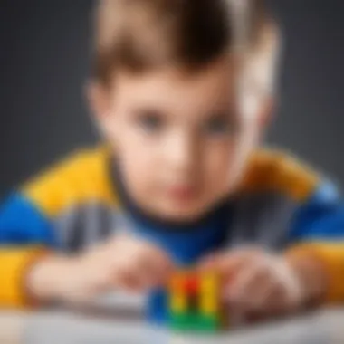 Child engaged in solving Rubik's Cube with concentration