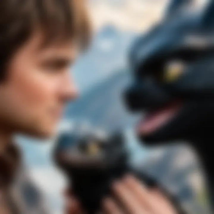 A scene depicting the bond between Hiccup and Toothless.