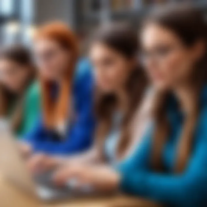 A diverse group of students using laptops for learning