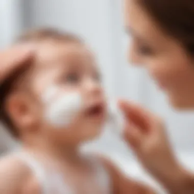 A parent gently applying baby powder on a baby's skin, illustrating careful and safe usage.