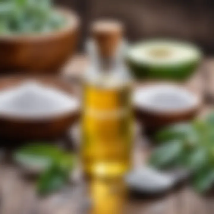 Bottle of magnesium oil among natural ingredients